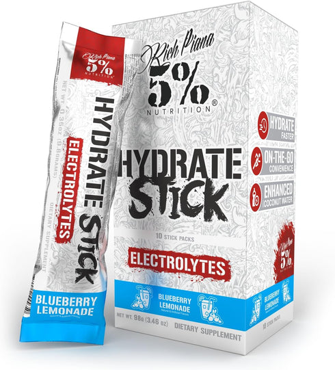 5% Nutrition Hydrate Stick Hydration Packets, Sport Electrolyte Powder Mix, Blueberry Lemonade, 10 Count