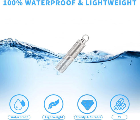 Keychain Pure Titanium Pill Holder - Portable Small 2 Compartment Waterproof Pill Box for Travel Emergency