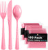 150 Pack Pink Plastic Cutlery Set, Heavy Duty Disposable Utensils for Party Supplies