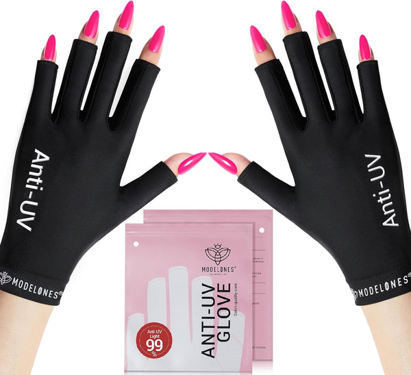 modelones UV Gloves for Nails, Professional UPF99+ UV Protection Fingerless Gloves for Gel Manicures