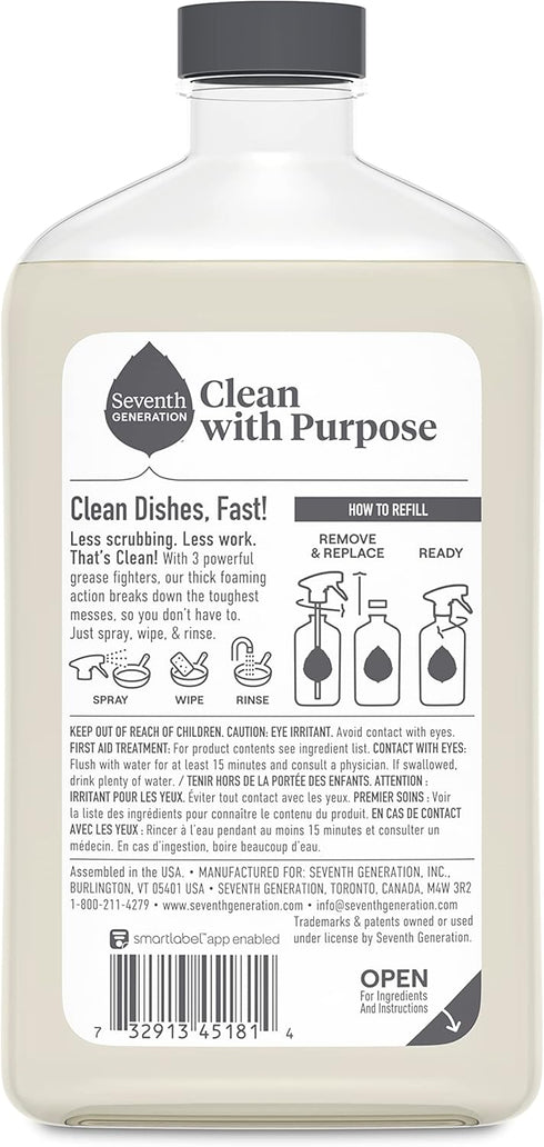 Seventh Generation Foaming Dish Spray, 16 Fl Oz, Pack of 3 Refills and 1 Sprayhead