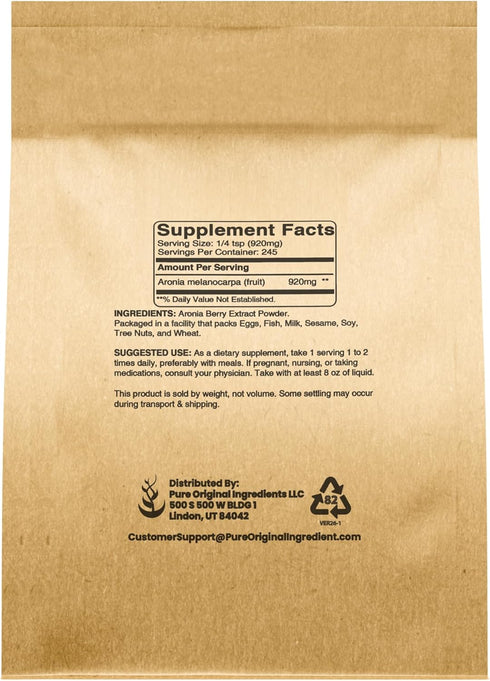 PURE ORIGINAL INGREDIENTS (8 oz) Aronia Berry Powder Fruit Supplement Extract, Always Pure, No Additives Or Fillers