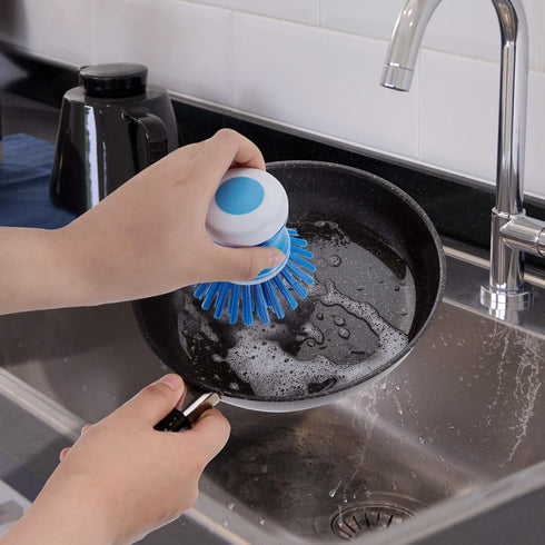 Dish Brush with Soap Dispenser for Kitchen Sink Scrubbing, 2pcs Blue