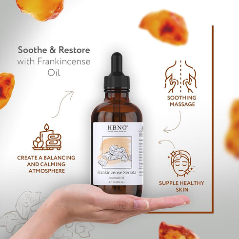 HBNO California Bottled Frankincense Essential Oil (Serrata) 4 fl oz (120ml) - Premium Grade for Skin and Aromatherapy