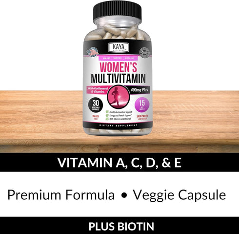 Kaya Naturals Women's Multivitamin, Antioxidant, Immune Support, Vitamins A, D, C, E, Biotin, & Multi-Mineral, 30 Count