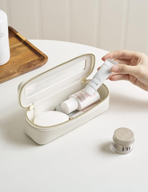 Slim Makeup Brush Bag Travel Clear Toiletry Bag for Women Cute White Make Up Bag for Traveling Cosmetic Bag Organizer Waterproof Tansparent Beauty Makeup Case