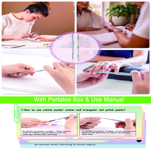 Premium Nail Care Kit - Cuticle Pusher, Gel Polish Remover, Nail Files, Stainless Steel Tools for Fingernails, Toenails