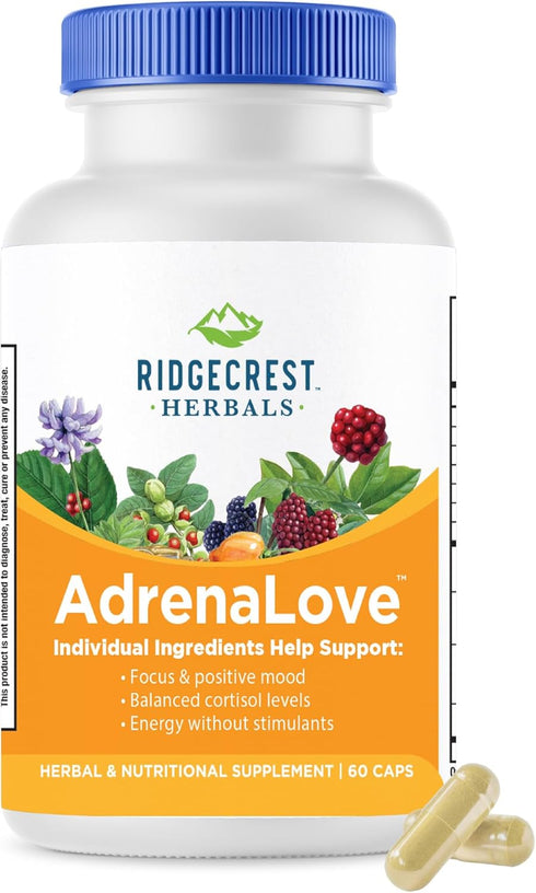 Ridgecrest Herbals AdrenaLove, Stress and Energy Support Supplement, 60 Vegan Caps, 30 Serv