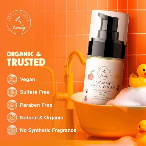 Kids Organic Foaming Face Wash, Natural Skincare for Teen Girls, Hydrating & Exfoliating Soap