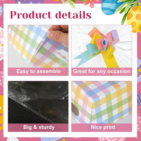 Zoketriton 24 Set Easter Buffalo Plaid Baskets for Gifts Empty with Cellophane Basket Bags Bows, Easter Market Tray
