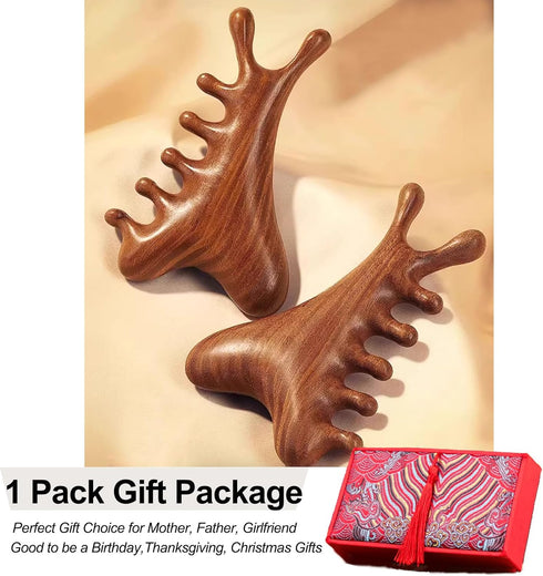 Tiyoha 4 1 in Wooden Head Scalp Comb Massager for Hair| Face| Eye Around|Neck|Whoe Body|Sandalwood Gua Sha Scraping