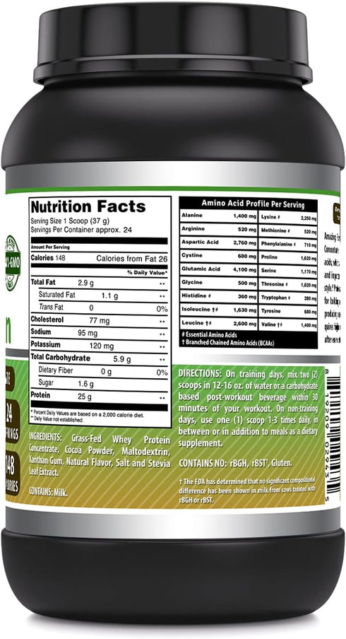 Amazing Formulas Grass Fed Whey Protein Supplement - Chocolate Flavor, 907 G, Non-GMO, Gluten-Free