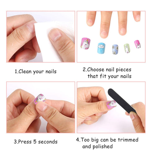 JANYUN 48 Pcs Stick on Nails for Kids - Fake Nails for Girls, Lovely Children Gift Nail Art Decoration