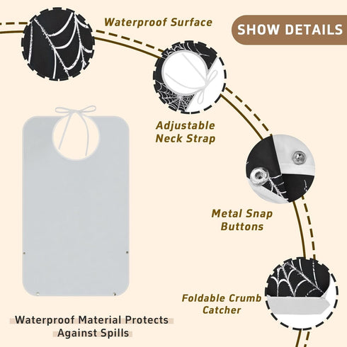 YEGAME Spider Web Full-Cover Unisex Adult Bibs with Foldable Crumb Catcher, Waterproof Washable Adjustable Dining Bibs