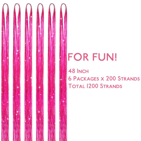 WENNALIFE Hair Tinsel Kit | Rose Red Fairy Hair Tinsel 1200 Strands for Christmas Hair Sparkle Extensions