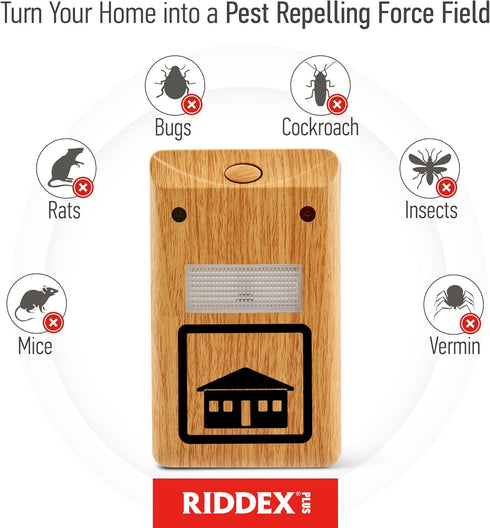 RIDDEX Plus Insect Control Plug-in, Mouse Deterrent for Defense Against Rats, Mice, Roaches, Bugs (Wood)