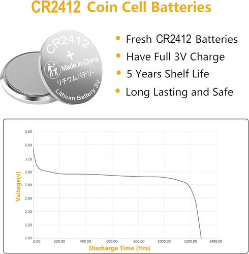 kunying CR2412 CR2412 3V 1 Pack Coin Cell Batteries, Lithium Battery for Car Key Fob Battery Smart Watch