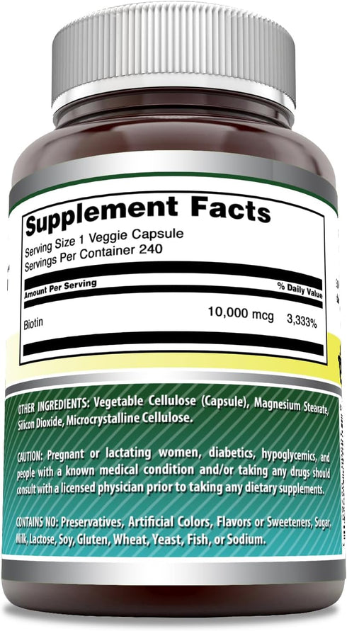 Amazing Formulas Biotin 10000 Mcg Veggie Capsules | Vitamin B7 Supplement | Non-GMO | Gluten Free | Made in USA (240 Count)