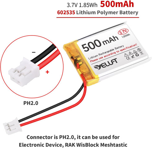 YELUFT 1pcs 3.7V 500mAh 1S 1C 602535 PH2.0 Lithium Polymer Battery Rechargeable Batteries with Protective Board