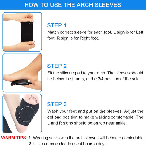 Ailaka 2 Pairs Compression Arch Support Sleeves, Cushioned Gel Pads for Flat Foot Pain Relief