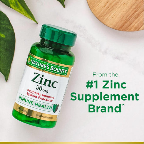 Nature's Bounty Zinc Caplets, 50 mg, 100 Count, Supports Immune System Function