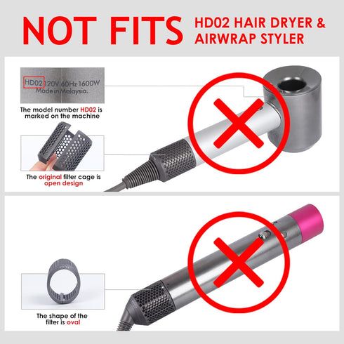 Upgraded Hair Dryer Filter Mesh Replacement for Dyson Supersonic HD01 HD03 HD08 Models, Hair Dryer Outer Filter Cage with Filter Cleaning Brush (Black)