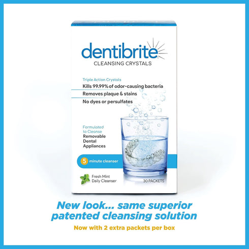 Crystals Cleaner for Removable Dental Appliances - 30ct - Invisalign Aligners, Retainers, Guards, Dentures,