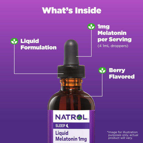 Natrol Sleep Liquid Melatonin 1mg, Berry-Flavored Liquid Sleep Aid for Adults, 2 Fl Oz, 15 Servings