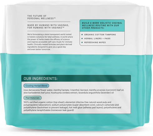 The Honey Pot Company Herbal Pads for Women - Super Pads w/Wings, Organic Cotton Cover, 16 ct