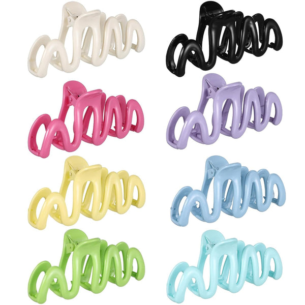 NOLITOY 8Pcs Hair Clips for Women, 4 Inch Large Jelly Wave Hair Claw Clips for Thick Hair