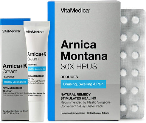 VitaMedica Arnica Filler Kit Bundle - Arnica Montana 30X Blister Pack + Arnica & Vitamin K Topical Cream