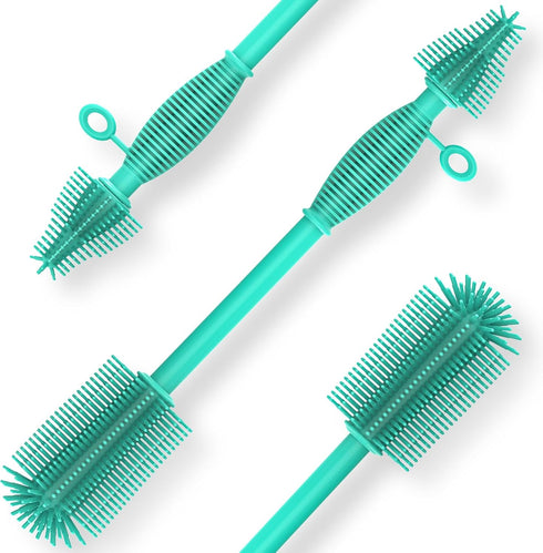 Double Sided Cleaning Brush, Soft Kitchen Scrub Brush, Reusable Silicone Bottle Cleaning Brush with Long Handle