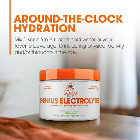 The Genius Brand Genius Electrolytes Powder, Supports Hydration, Energy, Endurance, Muscle Growth & Recovery, Lemon