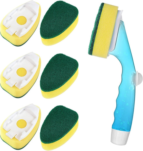 Non Scratch Dishwand Refills Handle, 6 Heavy Duty Replacement Sponge Heads Set for Dishwashing Scrubbers