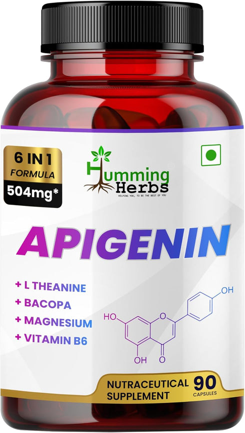 Humming Herbs Apigenin 504mg 6-in-1 Brain & Wellness Supplement with L-Theanine, Bacopa,