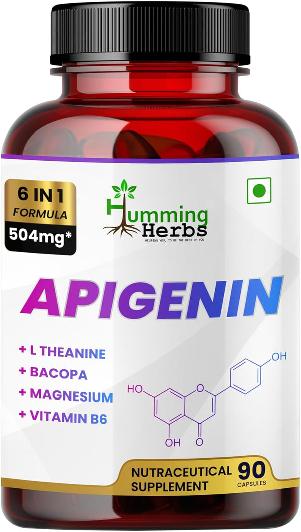 Humming Herbs Apigenin 504mg 6-in-1 Brain & Wellness Supplement with L-Theanine, Bacopa,