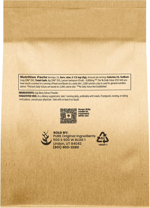 Pure Original Ingredients Goji Berry Powder (8oz) Wolfberry, Traditional Herbal Supplement, Non-GMO