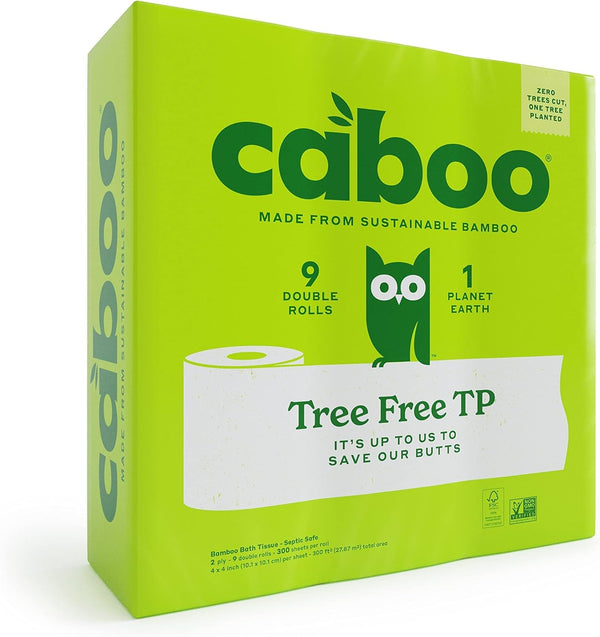Caboo Tree Free Toilet Paper, 300 Sheets per Roll, Quick Dissolving 2 Ply, Septic Safe Bath Tissue