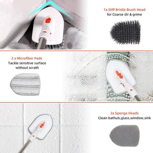 Floor Scrub Brush 3 in 1 - Tub Tile Floor Scrubber with 52 inch Long Handle, Detachable Replacement Brush Heads