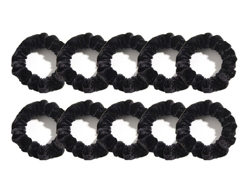 Pack of 10 Small Velvet Scrunchies - Mini Thin Elastic Hair Ties for Women Hair Accessories (Black)