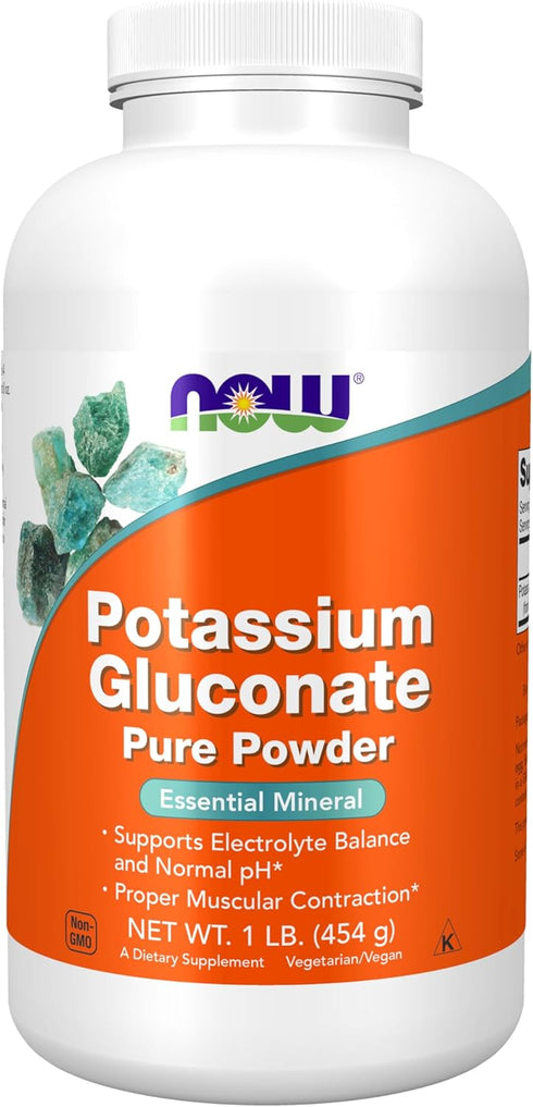 NOW Supplements Potassium Gluconate Pure Powder 175 mg, Essential Mineral*, 1-Pound