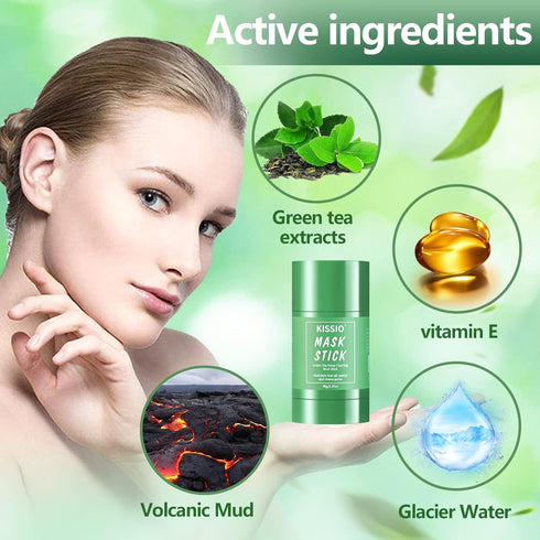 KISSIO Green Tea Mask Stick, Blackhead Remover Face Mask with Volcanic Mud for All Skin Types