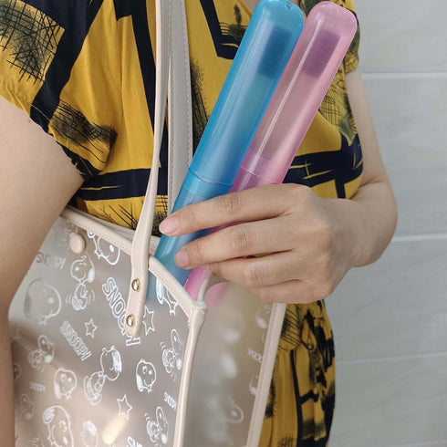 Medsuo 4pcs Plastic Toothbrush Case, Travel Cover Holder, Storage (Pink, Blue, Green, White)