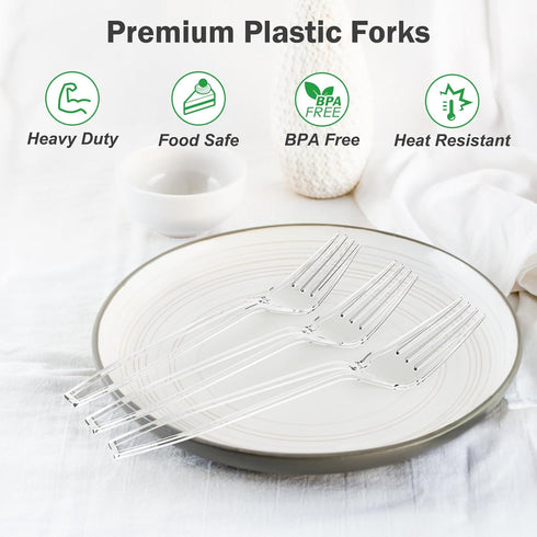 360 Count Extra Heavy Duty Clear Plastic Forks, Disposable, BPA-Free, Solid and Durable for Party Supply