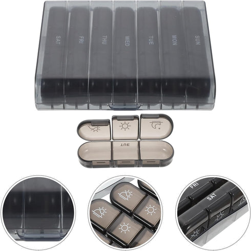 SHINYPASING 21 Portable Pill Organizer Medicine Box Compartments Weekly Medicine Storage Black Case Vitamin Organizer