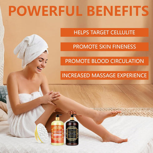 Set (8 Oz) Pjordo Anti Cellulite Massage Oil & Hot Cream with Massager, Natural Cellulite Remover, Oil & Massager