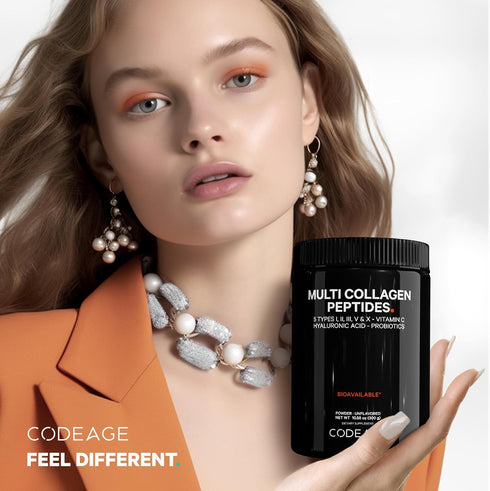 Codeage Multi Collagen Peptides + Probiotics Black Edition, Vitamin C, Hyaluronic Acid Powder Supplement, 10.58oz