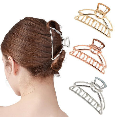 VinBee Metal Hair Claw Clips for Women, Medium for Thick Hair, 3 Pack (Silver + Gold + Rose Gold)