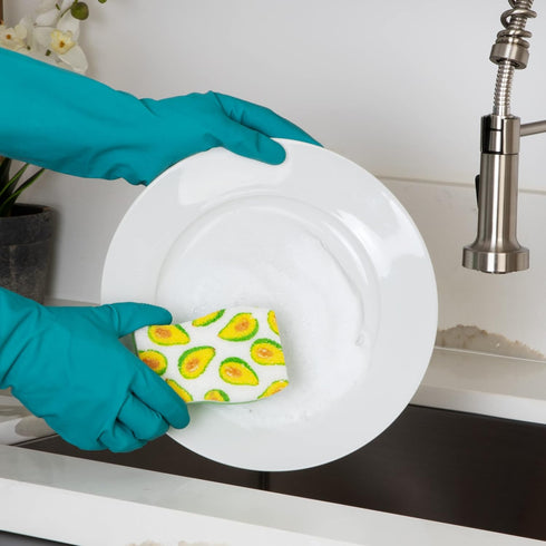 Smart Design Non-Scratch Cellulose Smart Scrub Sponge - Set of 9 - Ultra Absorbent - Ergonomic Shape - Cleaning, Dishes, & Hard Stains - Fruit Pattern - Orange, Green, Yellow by Smart Design