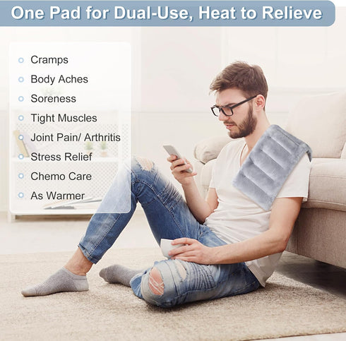 SuzziPad Microwavable Heating Pads for Neck & Shoulder Pain, 7x16 Cramps Relief Heating Pad, Gray
